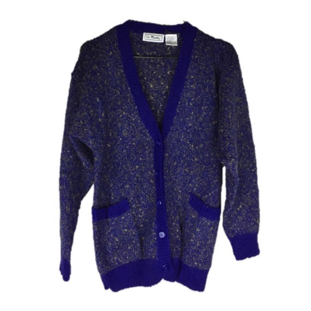 Vintage 90s Purple & Tan Cardigan Sweater Size M